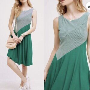 Anthropologie Maeve Cameron Striped Asymmetrical Green Striped Dress Small